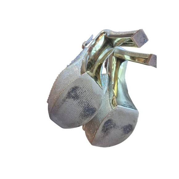 Gold Rhinestone Platform Heels With Peep Toe & Ankle Strap By Celeste Size 7.5 - Picture 5 of 7